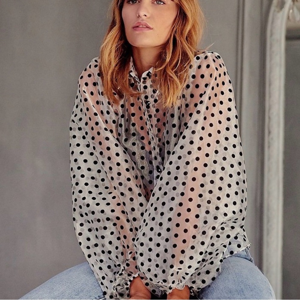 Nasty Gal Black and White Polka Dot Sheer Blouse